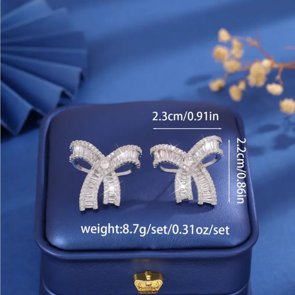 Silver Zircon Bow Earrings - Picture 3 of 3